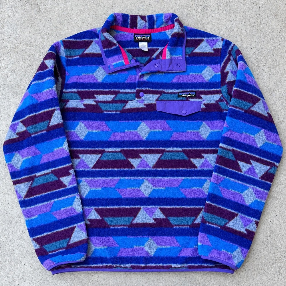 Patagonia Synchilla Snap T Fleece Pullover Blue Purple Aztec Print Womens Large